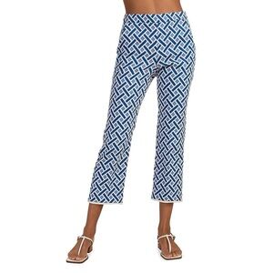 Trina Turk Blue & White Geometric Pattern Fringe Flaire Pant - Size 12